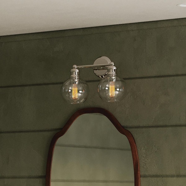 Hansford Collection 15-1/2 in. 2-Light Polished Nickel Clear Glass Coastal Farmhouse Bathroom Vanity Light