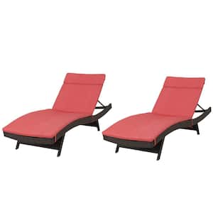 Salem Multi-Brown 4-Piece Faux Rattan Outdoor Chaise Lounge with Red Cushions