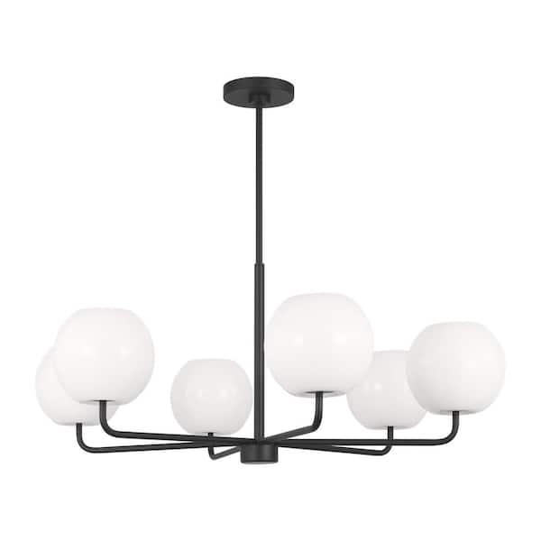 Generation Lighting Rory Large 35 in. 6-Light Midnight Black Chandelier with Opal Glass Shades