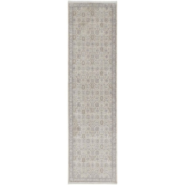 2 ft. x 10 ft. Gray, Ivory Oriental Runner Rug