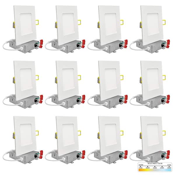 6 in. LED White Square New Construction Slim Canless Integrated LED Recessed Light Kit 5 Color Dimmable (12-Pack)