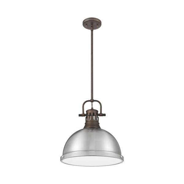 Golden Lighting - Duncan 100-Watt 1-Light Rubbed Bronze Pendant Light with Steel Shade