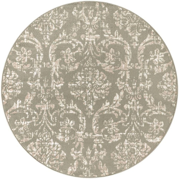 Nourison Jubilant Olive 8 ft. x 8 ft. Damask Transitional Round Area Rug