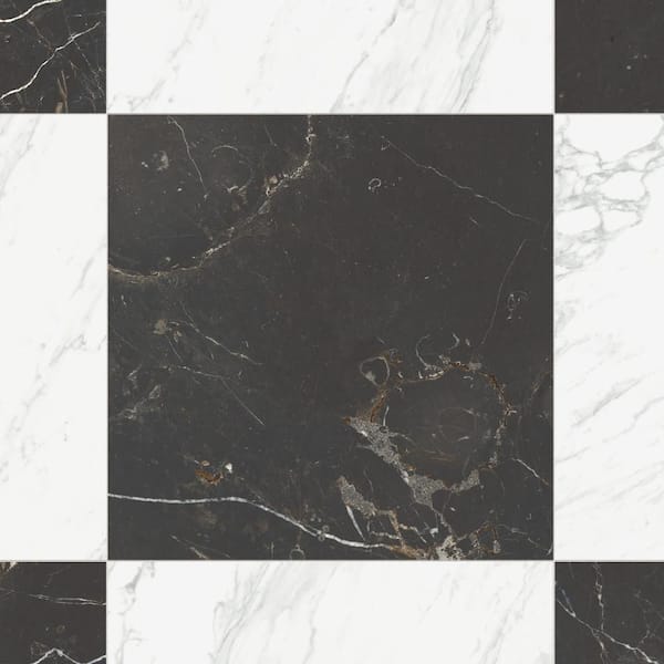 Reve Checker Blanc with Noir 24 in. x 24 in. Porcelain Floor and Wall Tile (31.0 sq. ft. /Case)