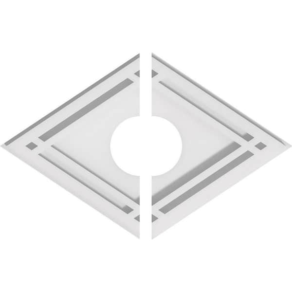 Ekena Millwork 14 in. x 9.37 in. x 1 in. Diamond Architectural Grade PVC Contemporary Ceiling Medallion (2-Piece)