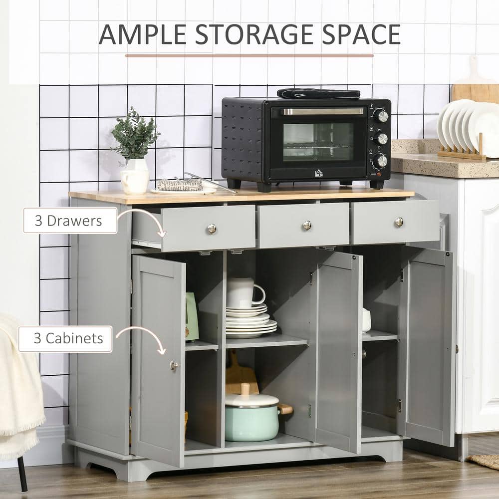 Gray Rubberwood Top Modern Sideboard Buffet with Adjustable Shelves