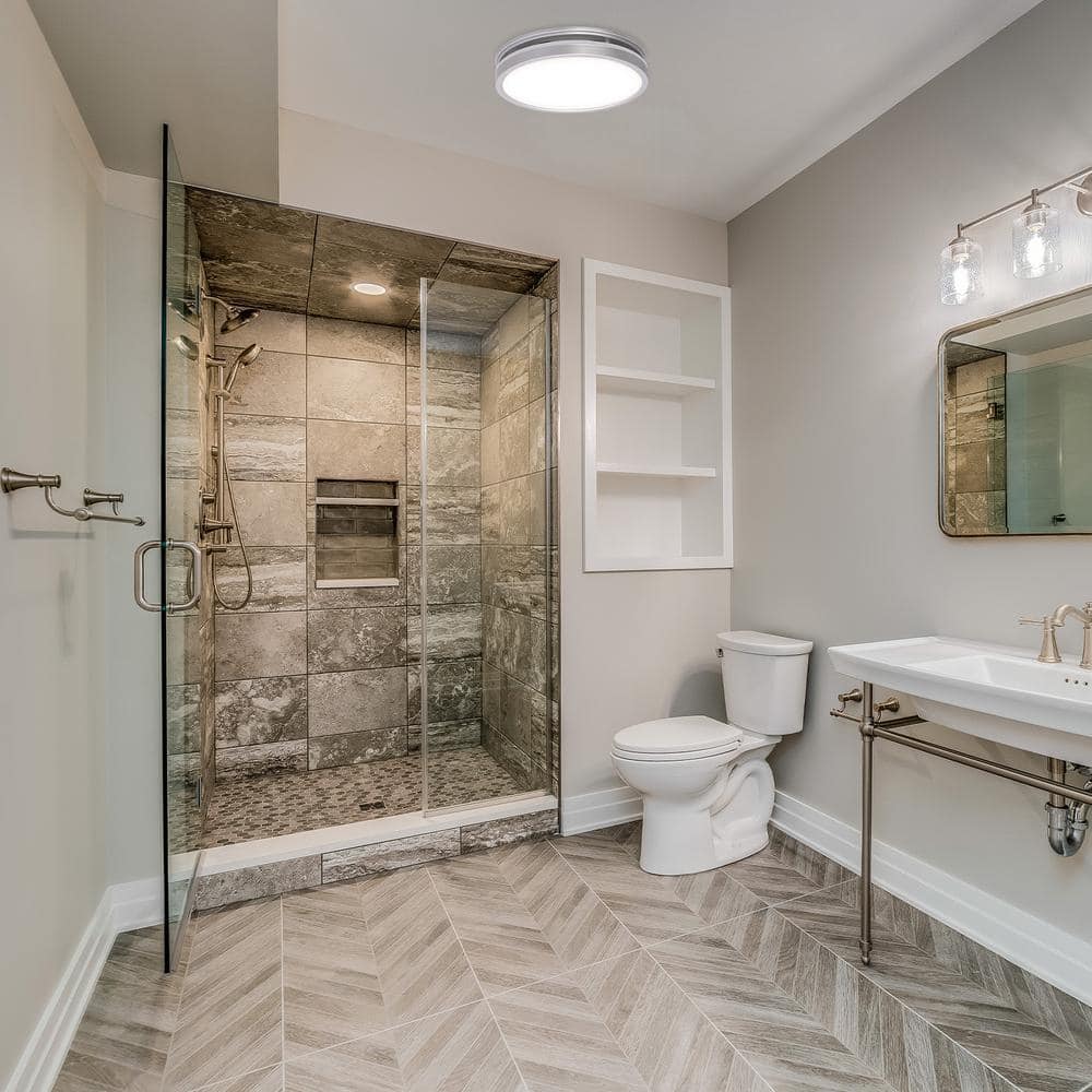 Silver Round Bathroom Exhaust Fan with LED Light and Nightlight