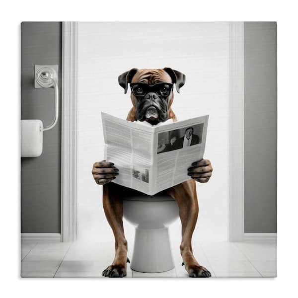 Stupell Industries Boxer Dog and Newspaper by Lazar Studio 1 Piece Gallery Wrapped Unframed Animal Graphic Art Print 17 in. x 17 in.