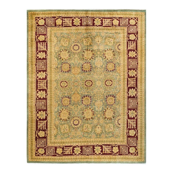 Solo Rugs Eclectic One-of-a-Kind Contemporary Green 9 ft. 3 in. x 12 ft. 2 in. Floral Area Rug