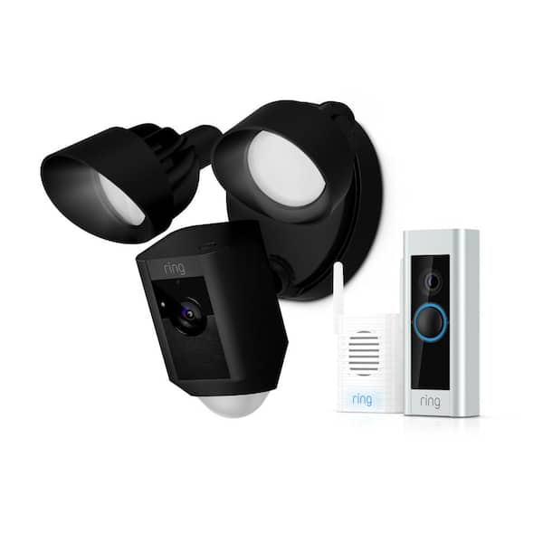 Ring Wired Video Doorbell Pro with Chime Pro and Floodlight Cam Black  8VRLY9-BENH