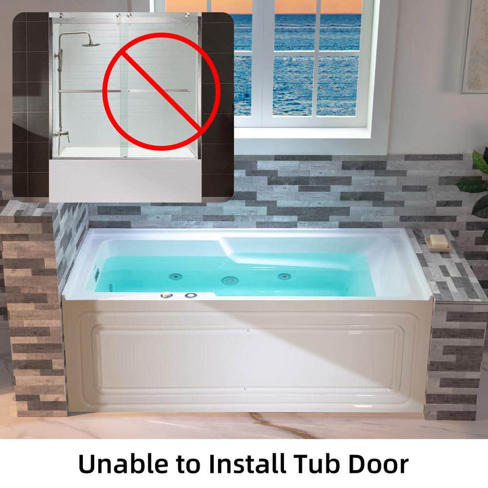 60'' White Freestanding Heated Acrylic Whirlpool Bathtub