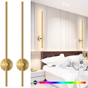 31.5 in. 2-Light Gold LED Wall Sconce with Remote Control Dimmable Multicolor, DIY 350-Degree Rotate, Memory Function