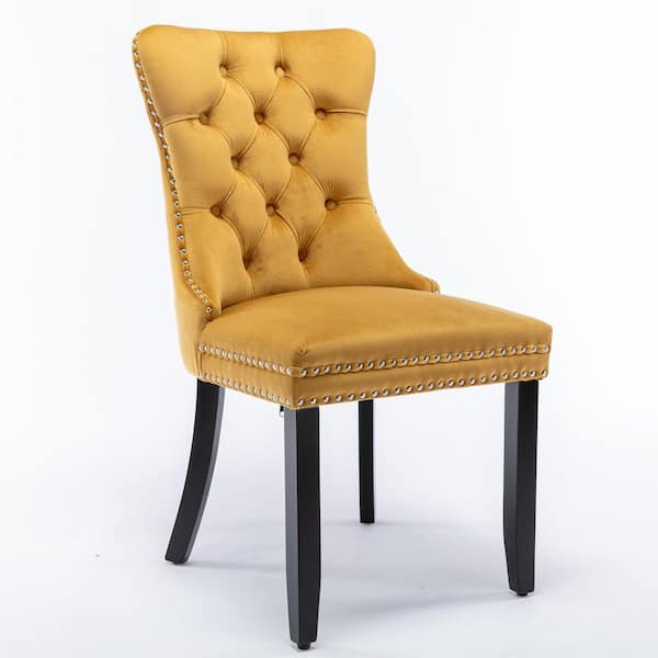 Unbranded Gold Velvet Tufted Nailhead Trim Dining Chair (Set of 2)