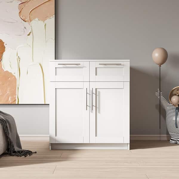 Tileon White Stackable Storage Cabinet, 31.5 in. W x 23.62 in. D x 35.43 in. H, Pantry Organizer