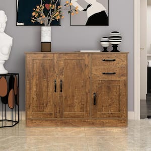 Modern Walnut Wood Storage Cabinet Buffet Sideboard with Drawers and Doors Serving Cabinet Dining Room Console Table