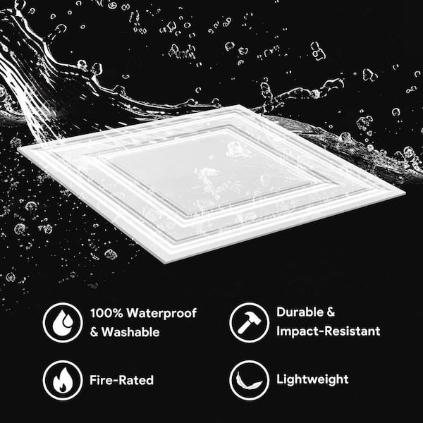 Fasarxiu 2 ft. x 2 ft. White Icon Relief PVC Drop Ceiling Tile