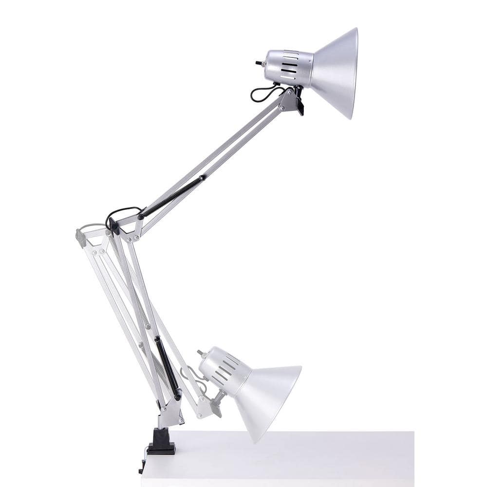 Silver Adjustable Metal Clip-on Desk Lamp with Swing Arm