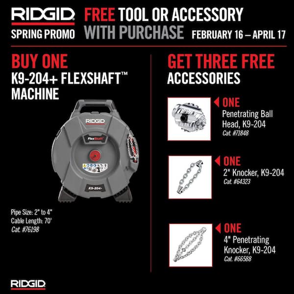 FlexShaft 2 in. Double Chain Knocker Triple Carbide Tipped Chain Knocker, Penetrating Ball Head Cable Accessory Bundle