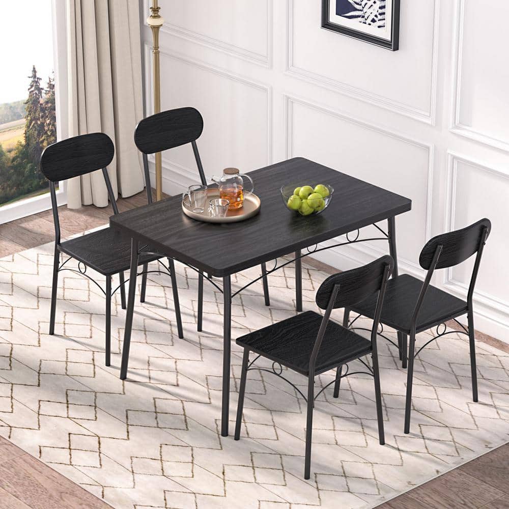 VECELO 5-Piece Dining Table Set, Black Rectangular Kitchen Table
