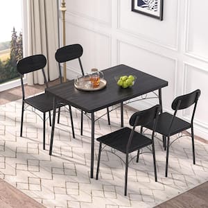 5-Piece Dining Table Set, Black Rectangular Kitchen Table and Chairs, Dining Room Set with Metal Frame Dining Set