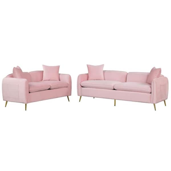 57.8 Velvet Upholstered Sofa, Loveseat Sofa with 2 Pillows