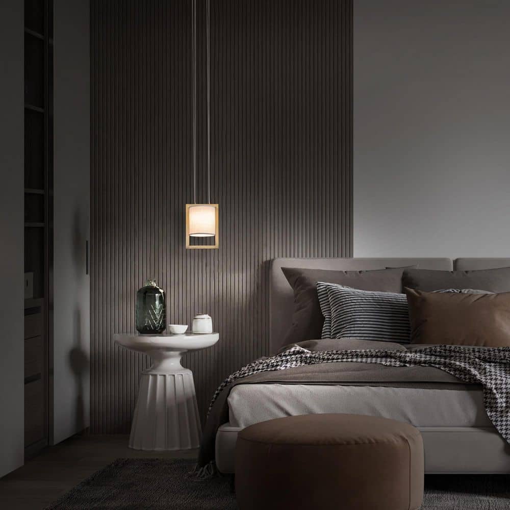 Park Avenue Mini 12 in. 1-Light Aged Brass Mini Pendant Light with Fabric Shade 3000K price history on PriceWatchPro
