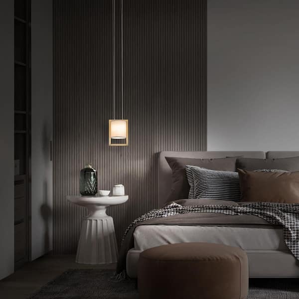 Park Avenue Mini 12 in. 1-Light Black Mini Pendant Light with Fabric Shade 3000K