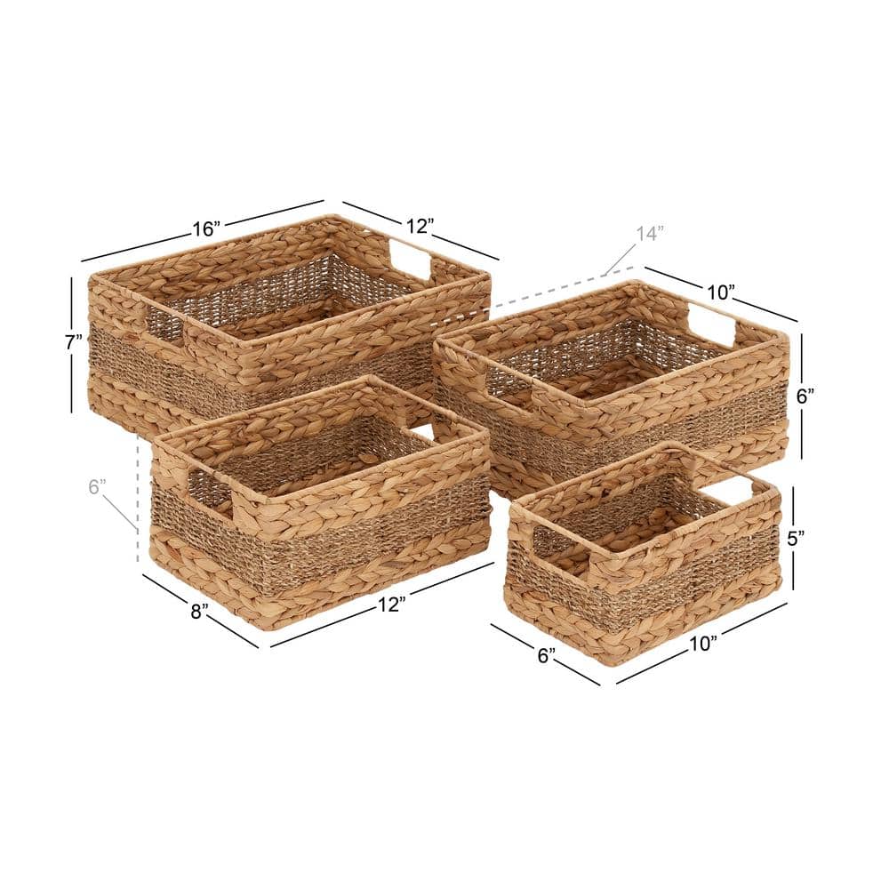 Handmade Beige Seagrass Rectangular Storage Basket Set of 4