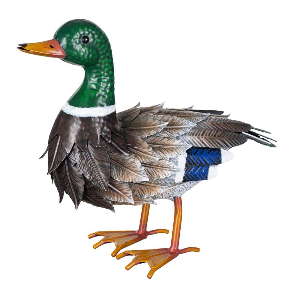 Evergreen 12.5 in. Metal Mallard Duck Garden Statue GUSYVQSML326