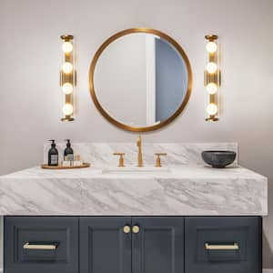 23.8 in. 4-Light Modern Gold Linear Dimmable Bathroom Vanity Light with Glass Shades