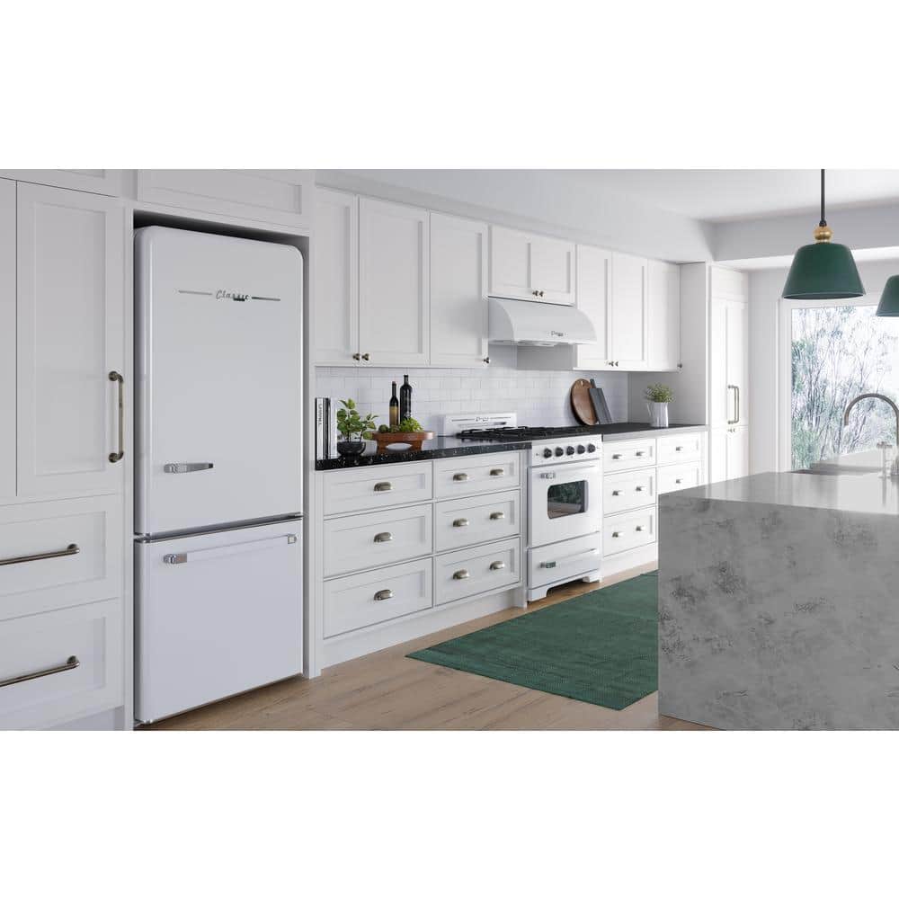 Marshmallow White 30" Retro Bottom Freezer Refrigerator with Ice Maker
