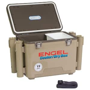 19 qt. Fishing Rod Holder Attachment Insulated Dry Box Cooler, Tan