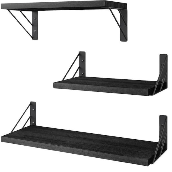 Afoxsos Floating Wall Shelves for Bedroom Décor, Living Room, Kitchen Storage, Kids Books, Corner Shelves (3-Pack) Black