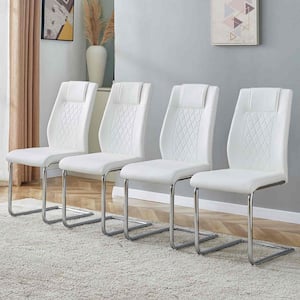 Modern White PU Leather Seat Dining Chairs Set of 4 for Kitchen, Living, Dining Room