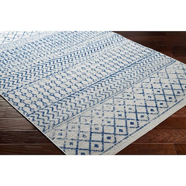 Alois Cream/Royal Blue Geometric 12 ft. x 18 ft. Indoor Area Rug