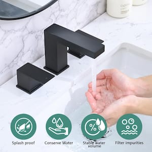 8 in. Widespread 2-Handles Aerator Spout Bathroom Faucet with Pop-up Drain Assembly in Matte Black