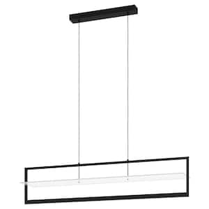 Farneta 38.58 in. W x 8.66 in. H Integrated LED Structured Black Linear Open Frame Pendant with Satin Acrylic Shade