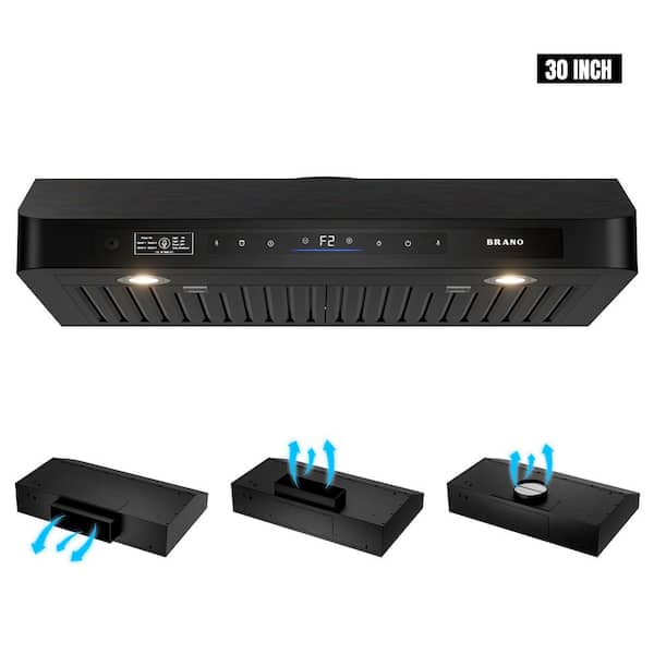 BRANO 30 in. 900CFM Ducted Under Cabinet Range Hood in Black Stainless Steel with Baffle Filters and LED Lights