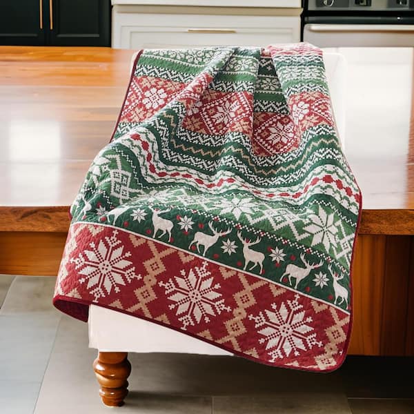 Benjara Multi-Colored Winter Print Microfiber Throw Blanket