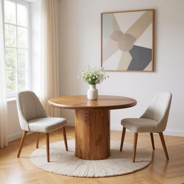 Brown Wood 48.00 in. Pedestal Base Dining Table Seats 4