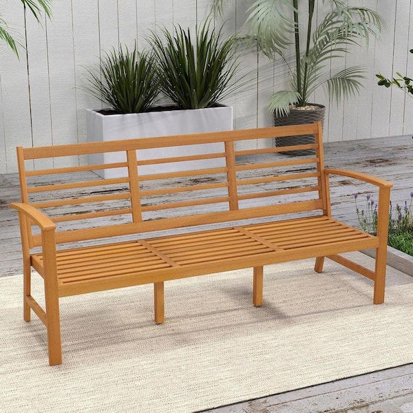 64 in. W 3-Person Wood Outdoor Bench with off White Cushion