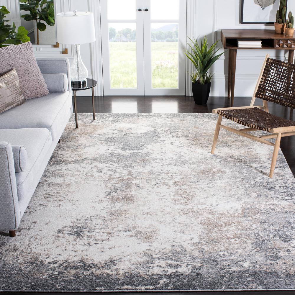 Abstract Elegance 9' x 12' Gray Hand-Knotted Synthetic Rug