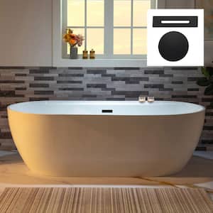 72 in. x 35.375 in. Acrylic Flat Bottom Soaking Bathtub with Center Drain in White with Matte Black