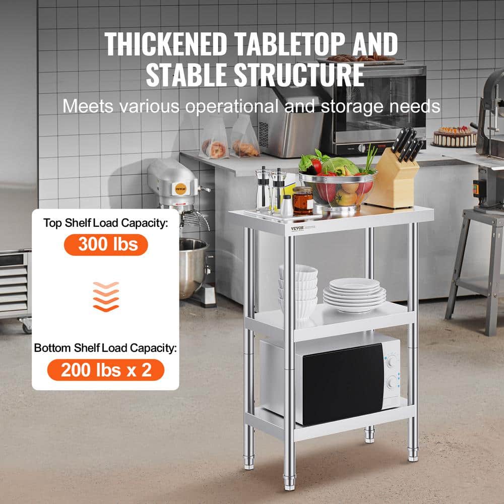 Compact Stainless Steel 3-Tier Kitchen Work Table