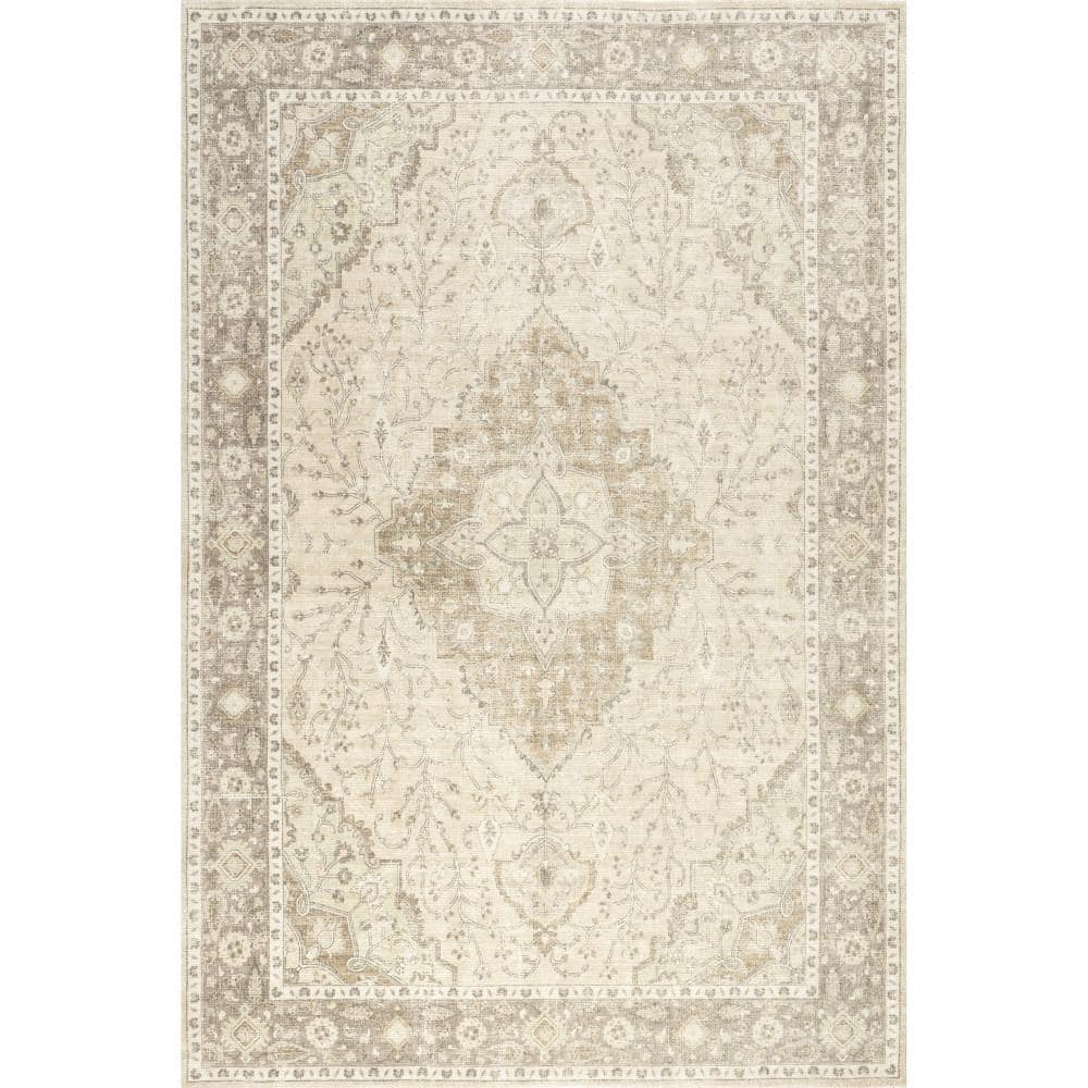 6 ft. x 9 ft. Beige Spindle Medallion Wool and Cotton Khaki Indoor/Outdoor Patio Rug price history on PriceWatchPro
