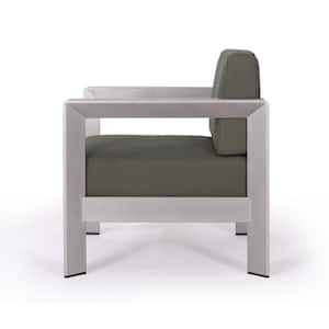 Alvira Silver 3-Piece Aluminum Patio Conversation Set with Khaki Cushions