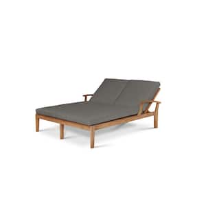 Delaine Outdoor Teak Outdoor Double Chaise Lounge with Sunbrella Cushion in Charcoal