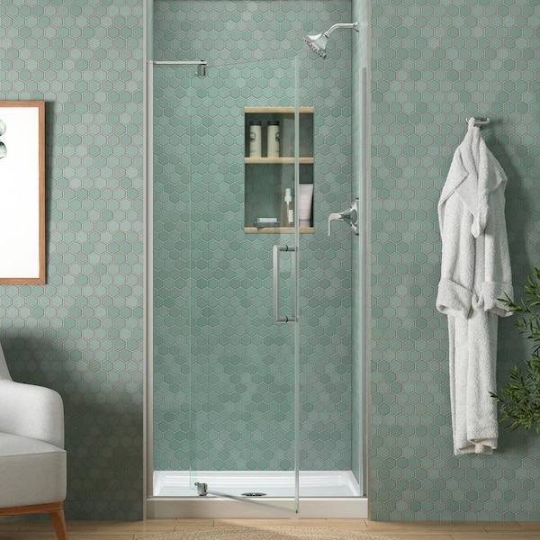 Echelon 36 in. W x 70 in. H Frameless Pivot Shower Door in Bright Polished Silver with Clear Glass