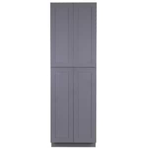 Lancaster Gray Plywood Shaker Stock Assembled Tall Pantry Kitchen Cabinet 24 in. W x 84 in. H x 27 in. D