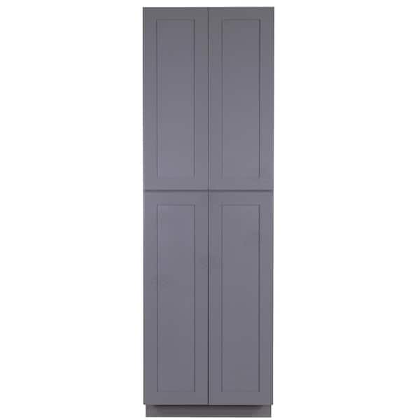 LIFEART CABINETRY Lancaster Gray Plywood Shaker Stock Assembled Tall Pantry Kitchen Cabinet 24 in. W x 84 in. H x 27 in. D